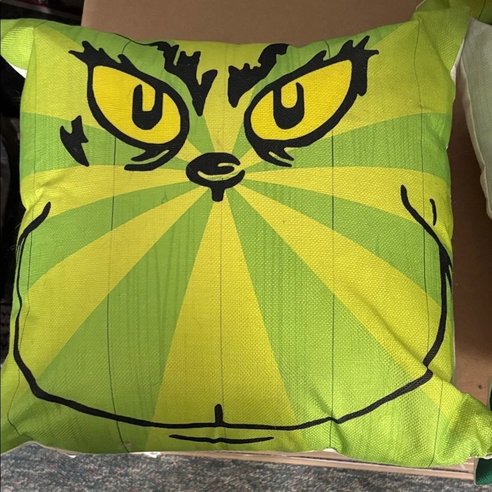 Green and Cream Decorative Pillows $20.00 for all 3,grinch themed.